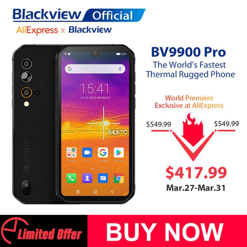 Blackview BV9900 Pro Thermal Camera Mobile Phone Helio P90 Octa Core 8GB+128GB IP68 Rugged Smartphone 48MP Quad Rear Camera (4553343598701)